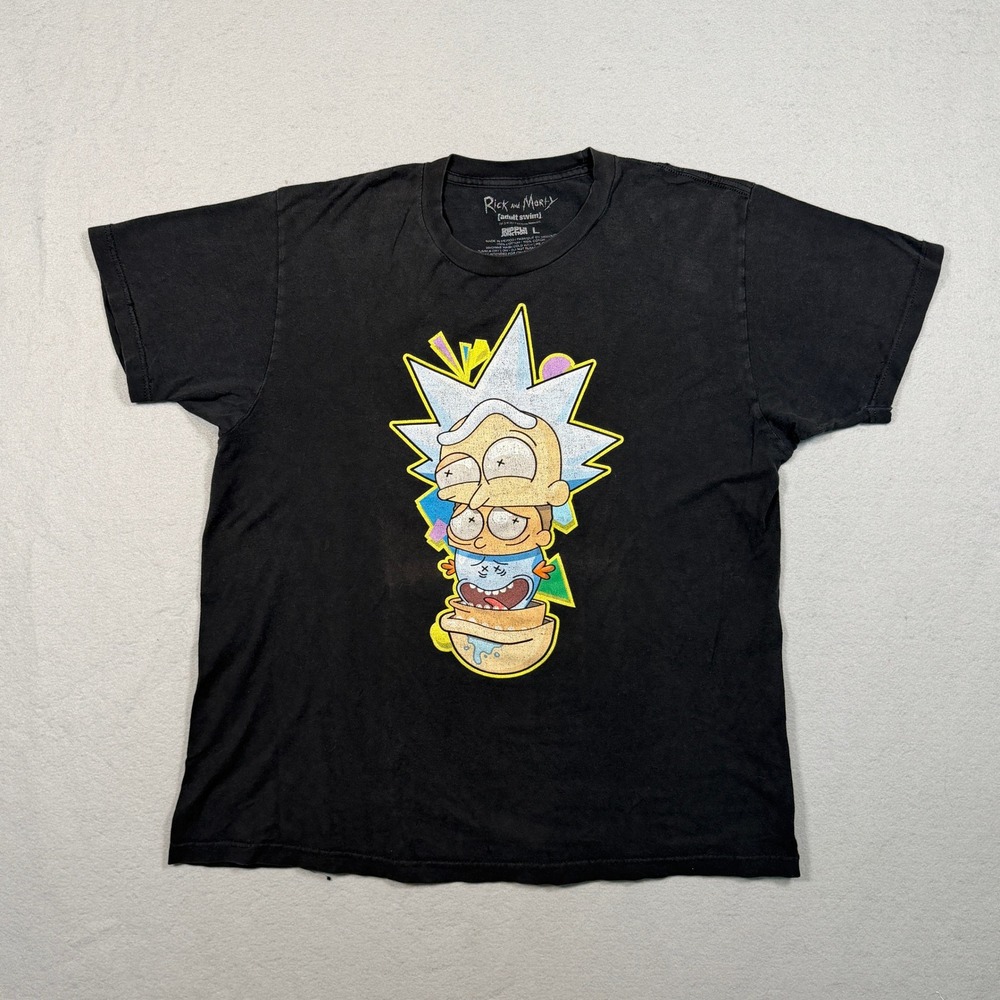Ripple Junction Mens Rick and Morty Graphic T Shirt Size L Black Cotton Tee